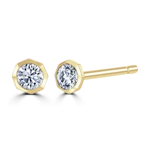 9ct Yellow Gold 0.15ct Diamond Solitaire Octagonal Stud Earrings