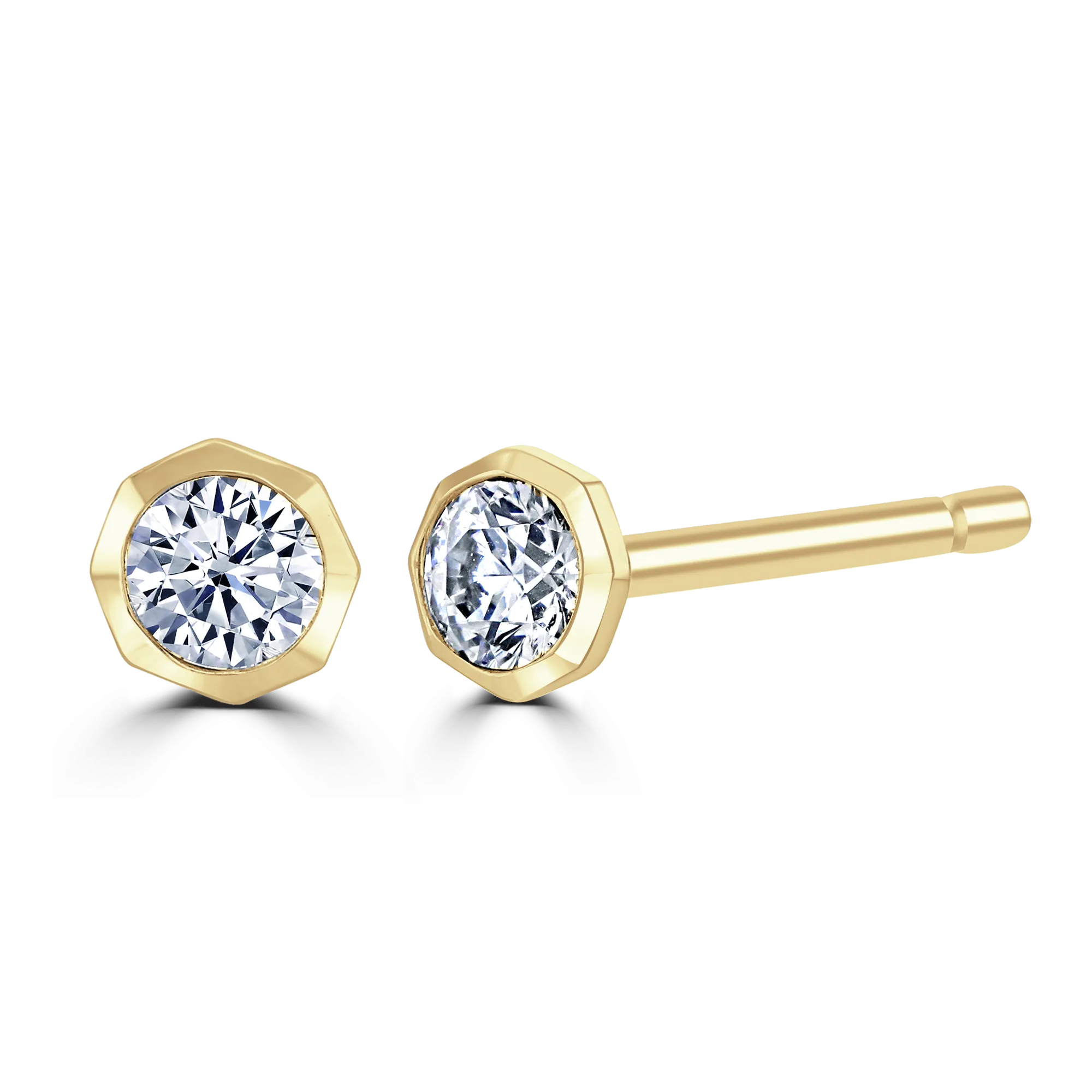 9ct Yellow Gold 0.15ct Diamond Solitaire Octagonal Stud Earrings