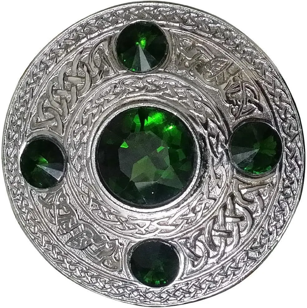 AAR Men's Celtic Kilt Fly Plaid Brooch 5 Stones Silver 4"/ Scottish/Highland