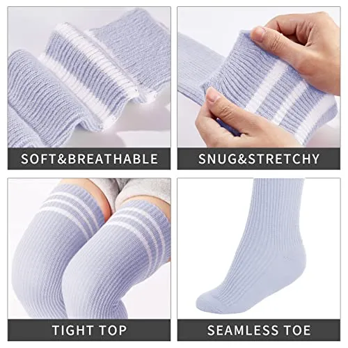 Abodhu Womens Thigh High Socks Extra Long, Over Knee Socks for Women, Striped Knit Long Tall Stockings, Cosplay Casual Socks