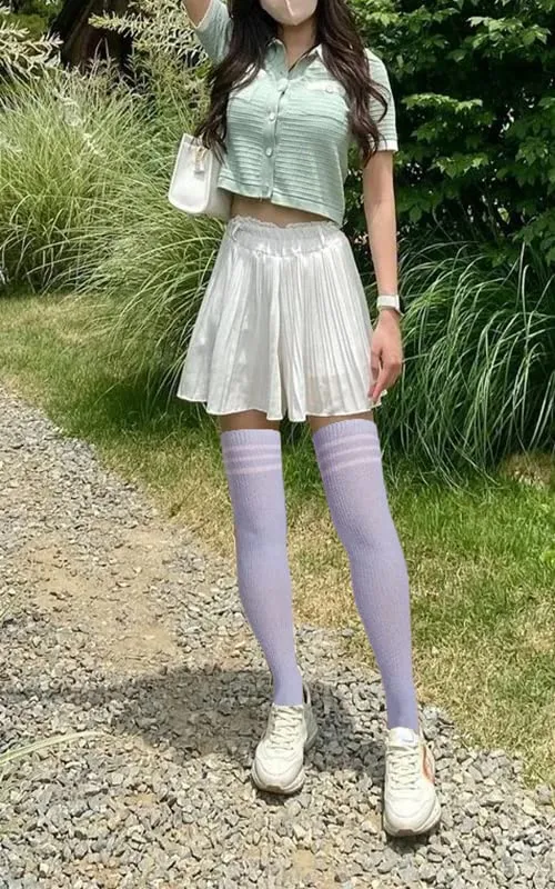 Abodhu Womens Thigh High Socks Extra Long, Over Knee Socks for Women, Striped Knit Long Tall Stockings, Cosplay Casual Socks