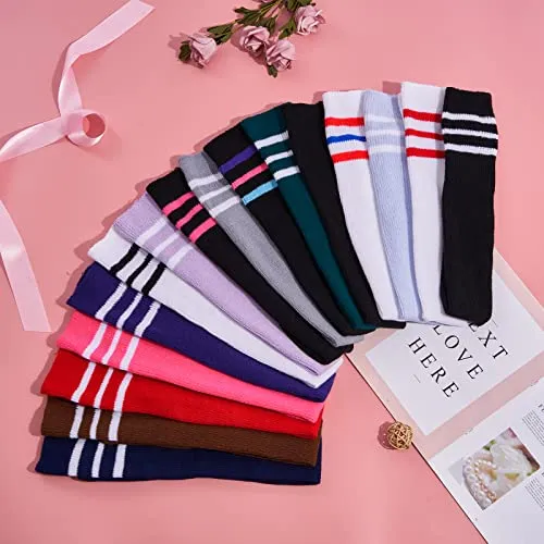 Abodhu Womens Thigh High Socks Extra Long, Over Knee Socks for Women, Striped Knit Long Tall Stockings, Cosplay Casual Socks