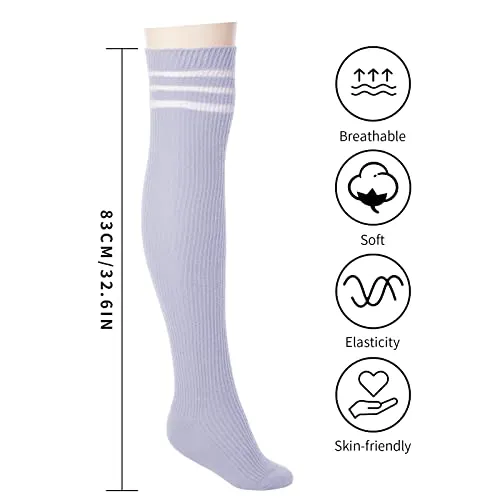 Abodhu Womens Thigh High Socks Extra Long, Over Knee Socks for Women, Striped Knit Long Tall Stockings, Cosplay Casual Socks