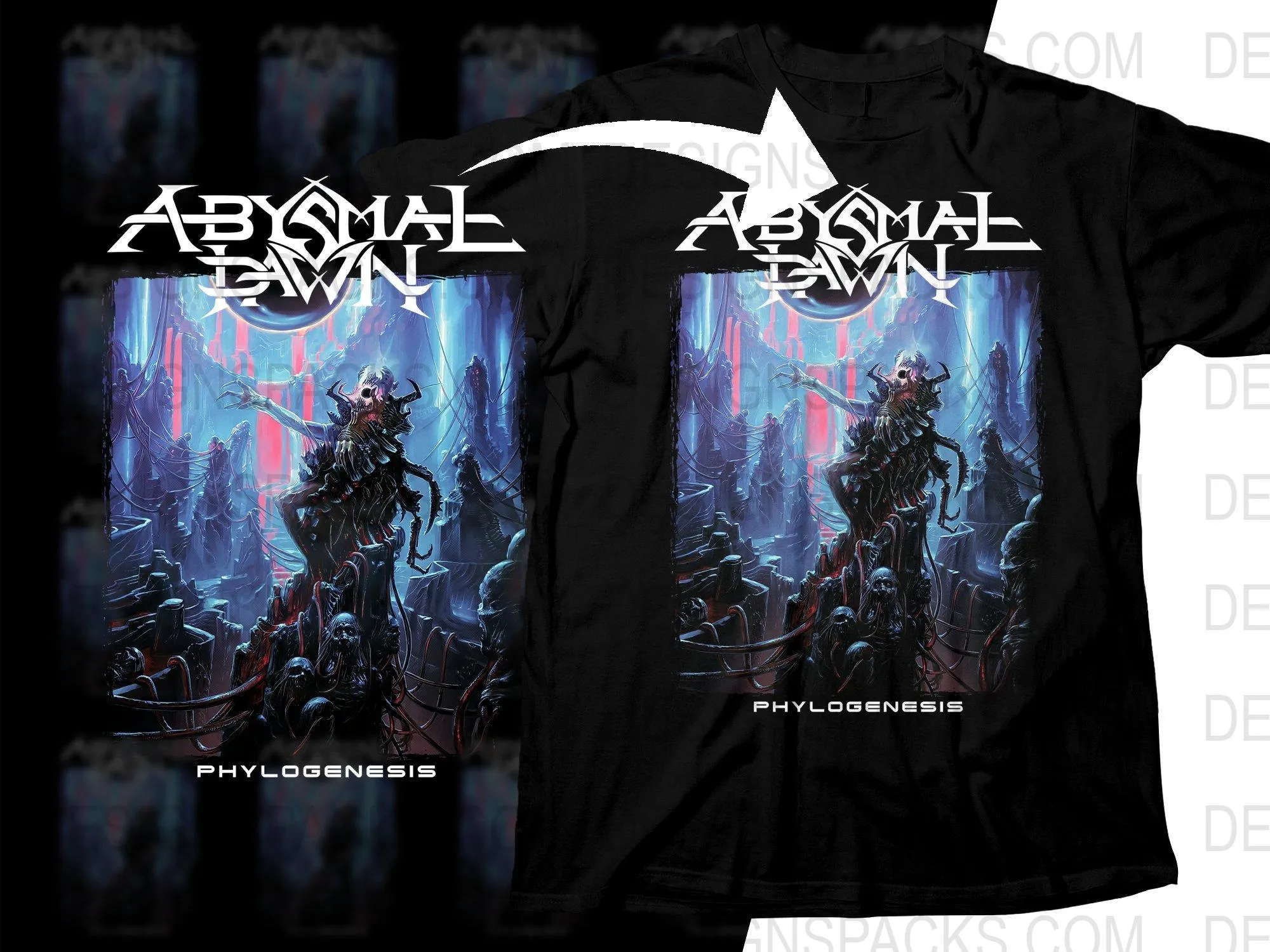 Abysmal Dawn Surreal Skeletal Creature in Futuristic Landscape Png Halftone Digital Download