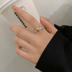 Accessible Luxury Trendy Women's Fashion Personality Pearl Butterfly Ring