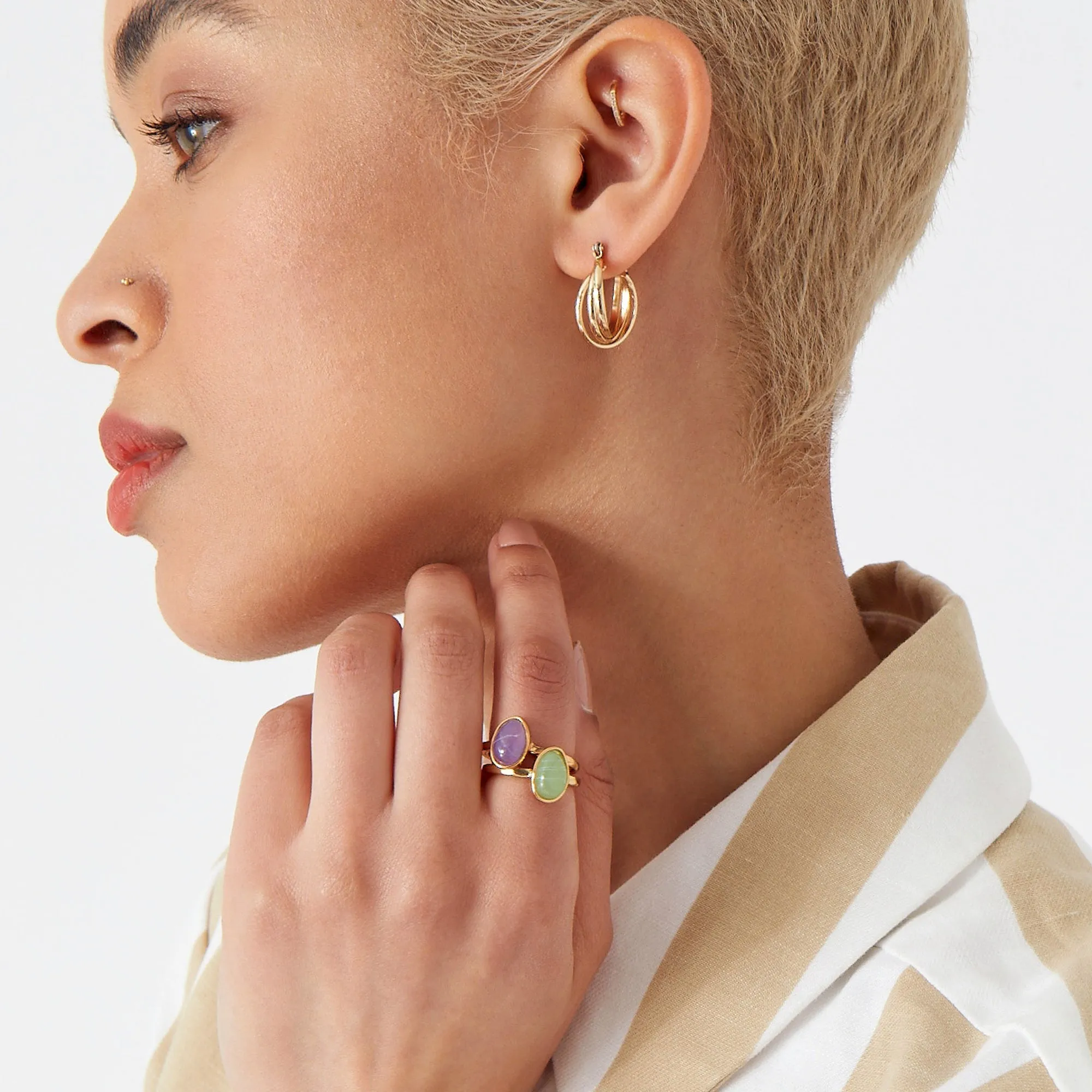Accessorize London Women's Multi Celestial Set of 3 Stones Rings Small