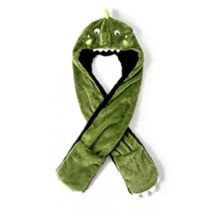 accsa Kid Girl 3-in-1 Hoodie Hat with Long Paw Scarf Mitten Combo Green 6-14Y