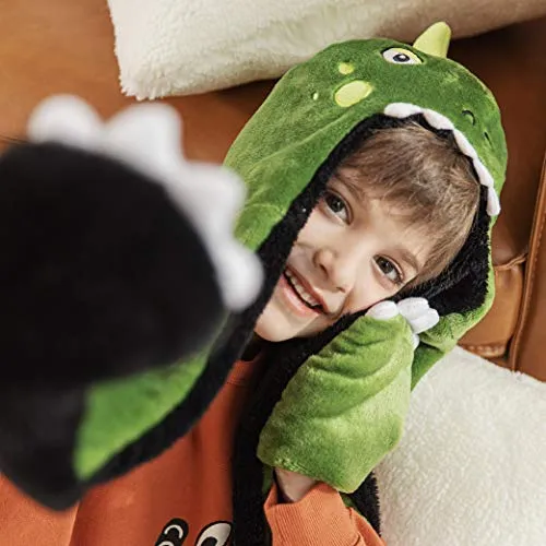 accsa Kid Girl 3-in-1 Hoodie Hat with Long Paw Scarf Mitten Combo Green 6-14Y