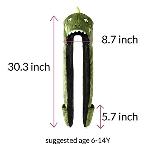 accsa Kid Girl 3-in-1 Hoodie Hat with Long Paw Scarf Mitten Combo Green 6-14Y