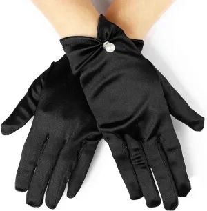 Acenail Pearl Wedding Gloves - White Satin Bridal Gloves with Floral Design for Tea Party and Opera Events