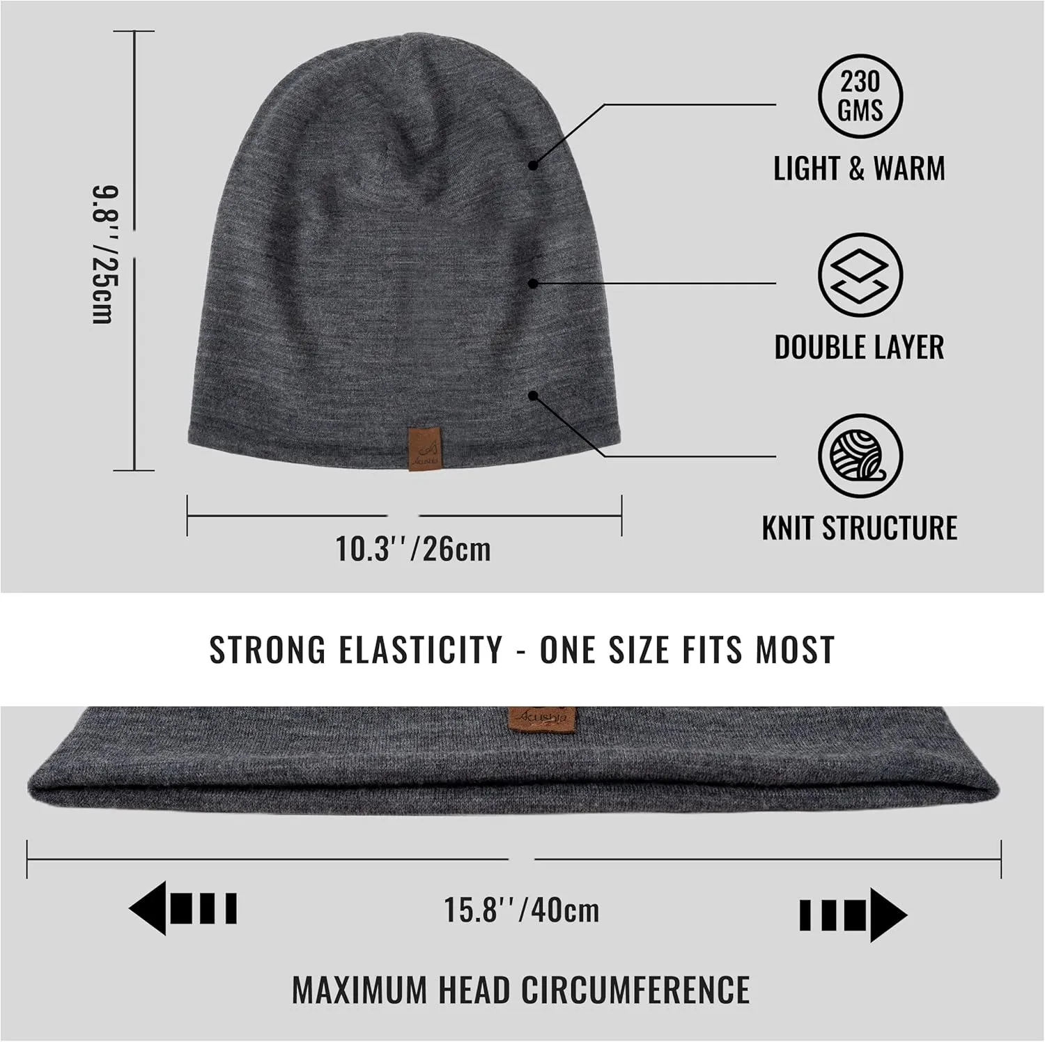 ACUSHLA 100% Merino Wool Cuff Beanie for Men & Women Knitted Winter Hat Unisex Watch Cap Skull Wrap for Cold Weather