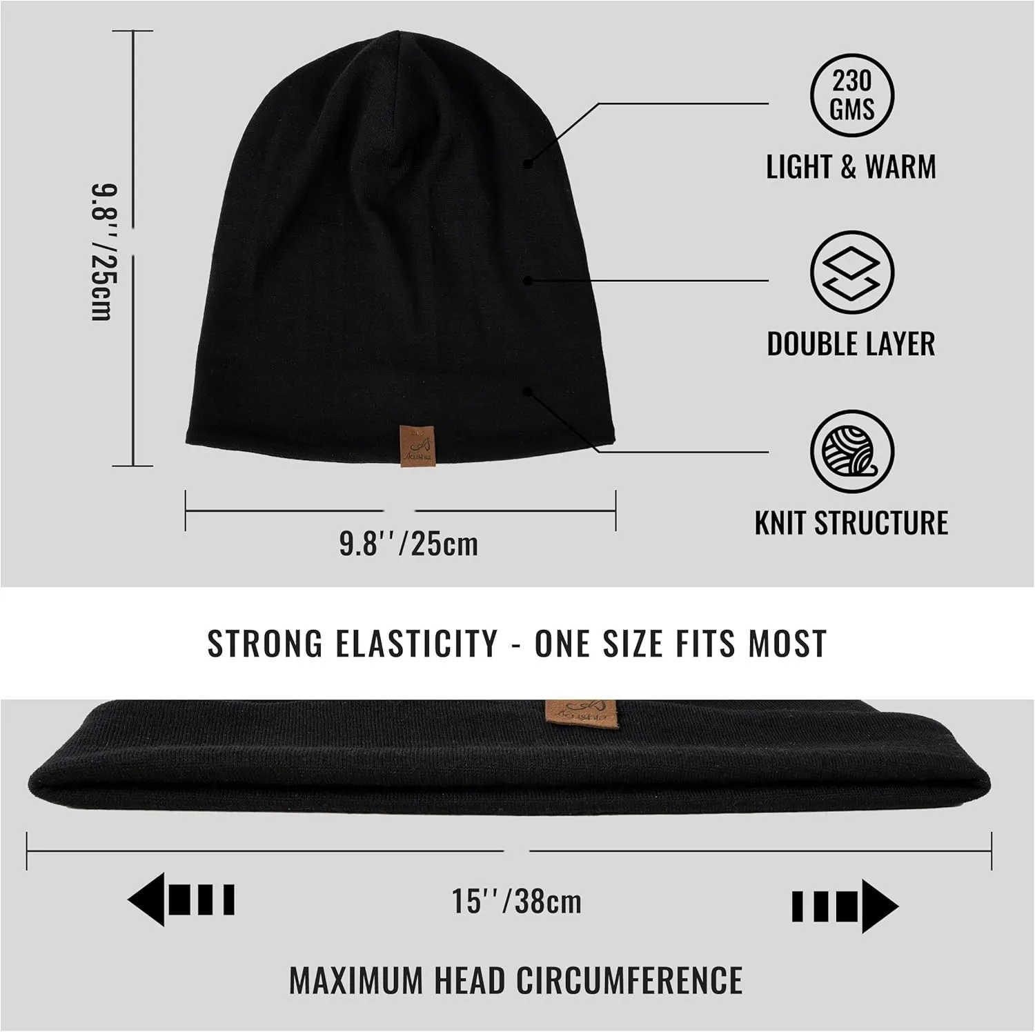 ACUSHLA 100% Merino Wool Cuff Beanie for Men & Women Knitted Winter Hat Unisex Watch Cap Skull Wrap for Cold Weather