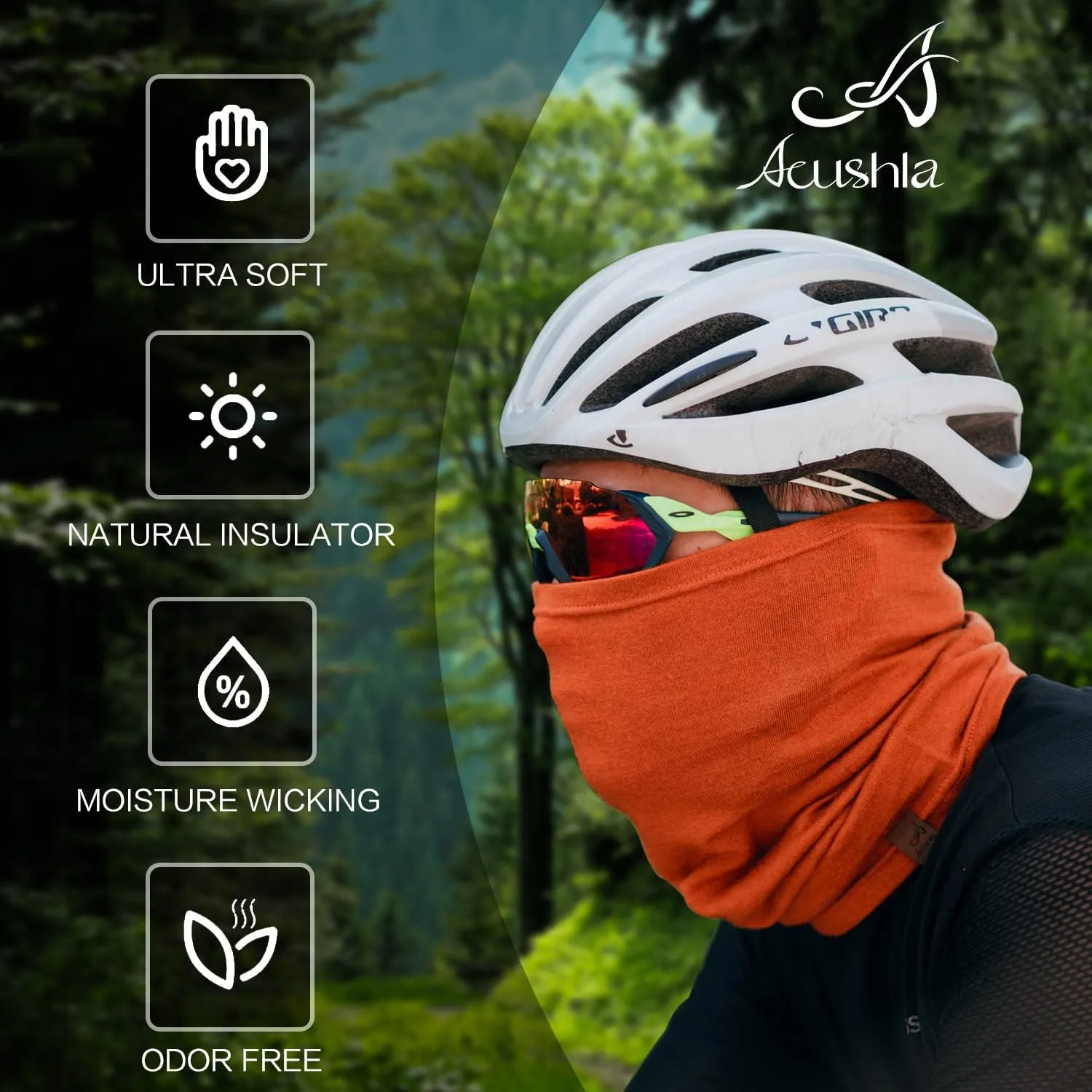 ACUSHLA 100% Merino Wool Neck Gaiter Ski Face Mask Scarf Neck Warmer for Men & Women All Weather