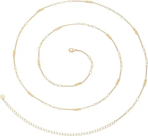 Adjustable 18k Gold Waist Chain, Beach Bikini Body Chain, Handmade Belly Chain