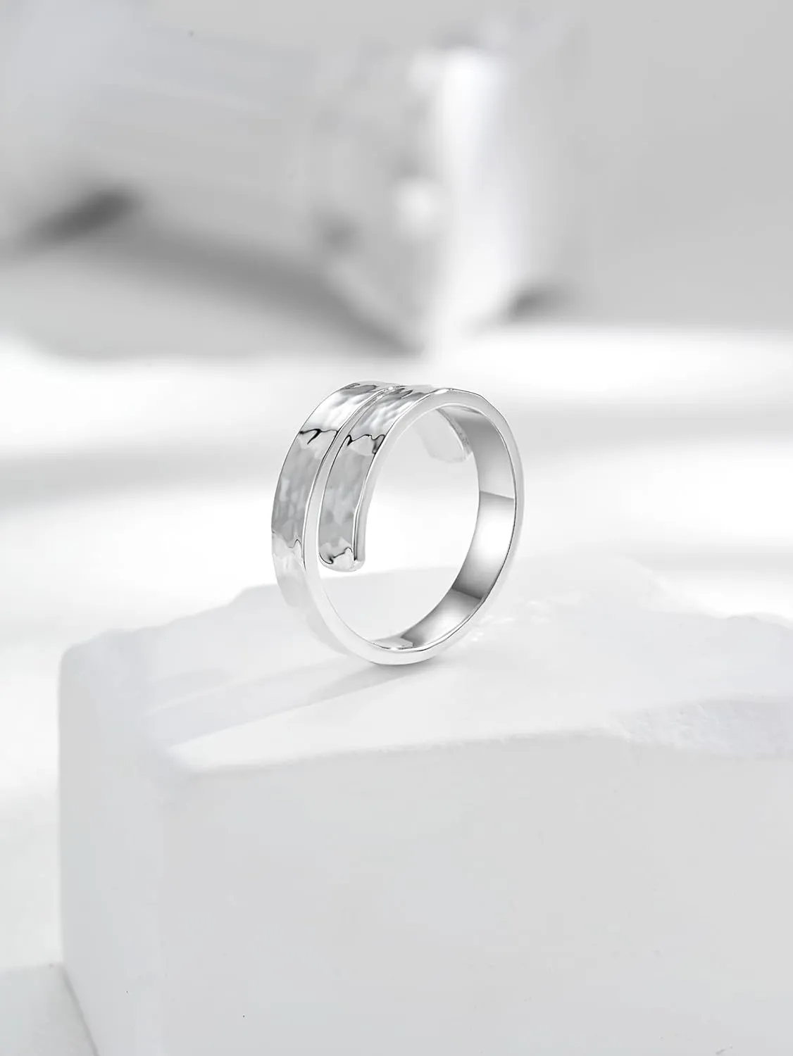 Adjustable Rings for Women,Sterling Silver Rings,Handmade Hammered Adjustable Thumb Women Rings Silver (9)