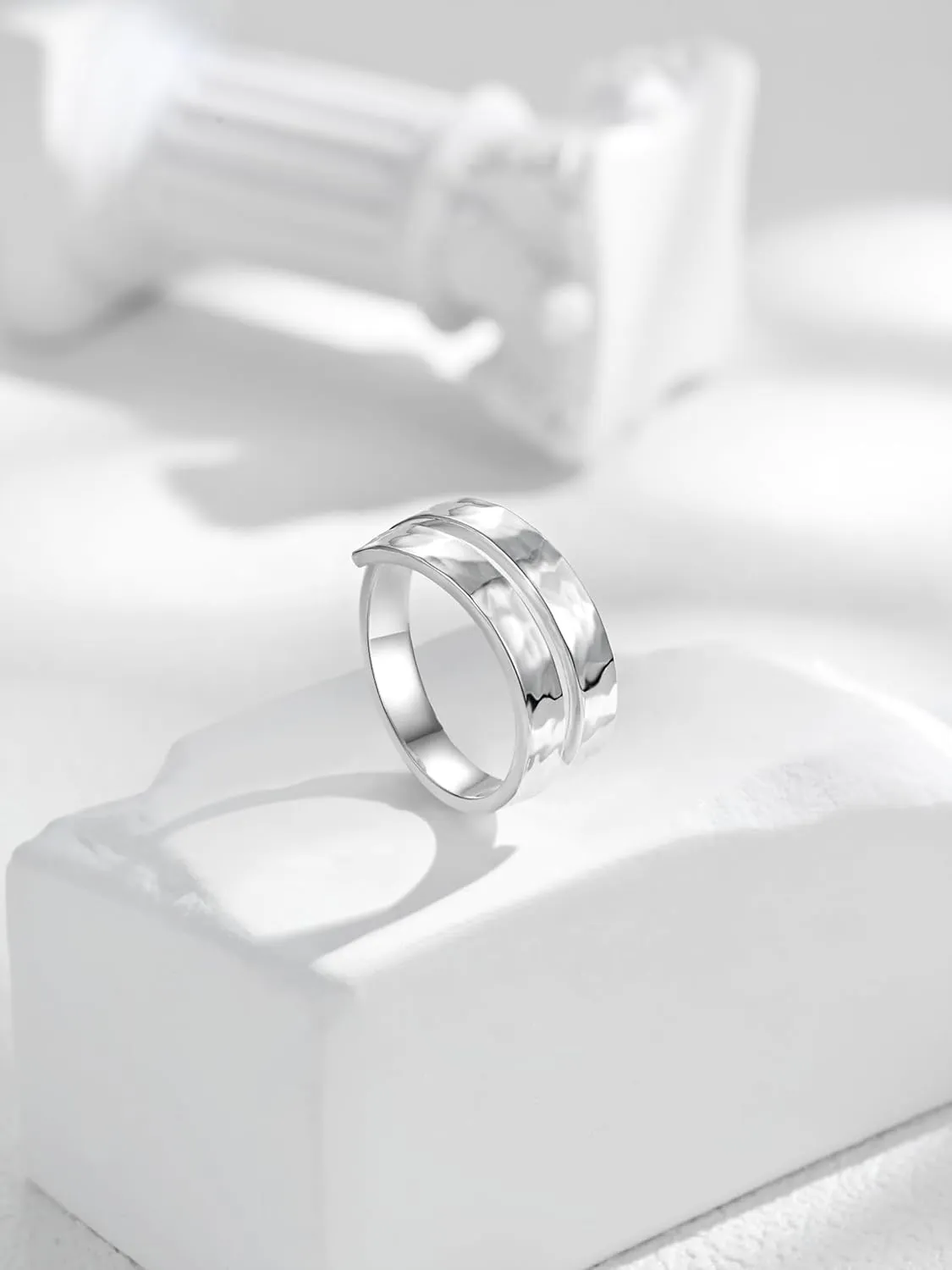 Adjustable Rings for Women,Sterling Silver Rings,Handmade Hammered Adjustable Thumb Women Rings Silver (9)