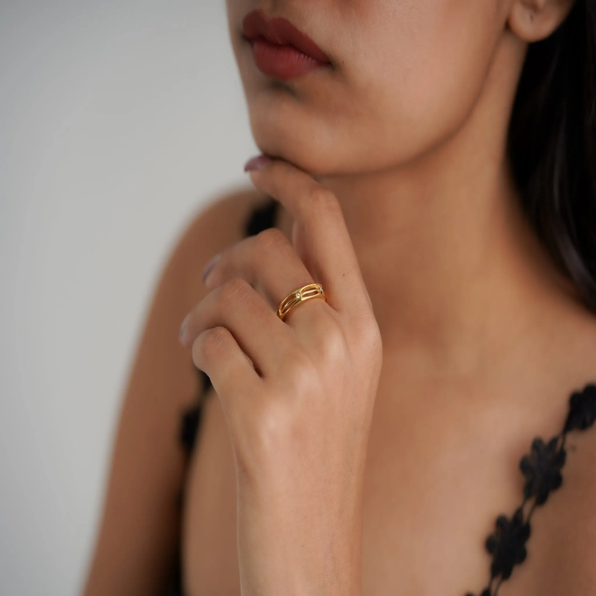 Adjustable Silver Yellow Gold Elegant Open-Pattern Band For Couple
