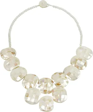AeraVida Elegant Cascading White Mother of Pearl Mosaic of Linked Ovals Statement Necklace | Handcrafted Boho Chic Mother of Pearl Statement Jewelry for Women
