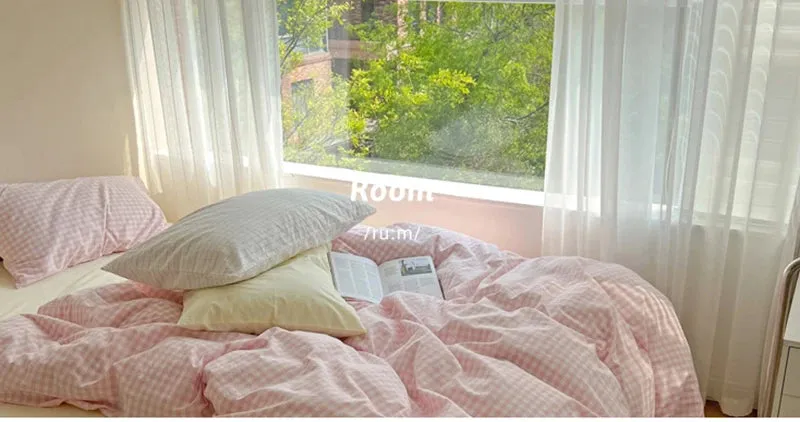 Aesthetic Block Color Plaid Duvet Sheet Bedding Set