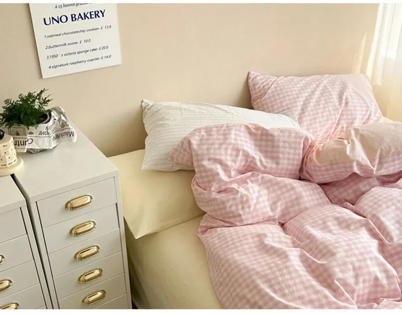 Aesthetic Block Color Plaid Duvet Sheet Bedding Set