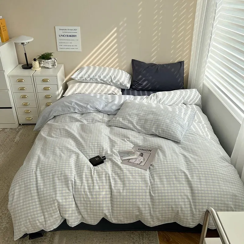 Aesthetic Block Color Plaid Duvet Sheet Bedding Set