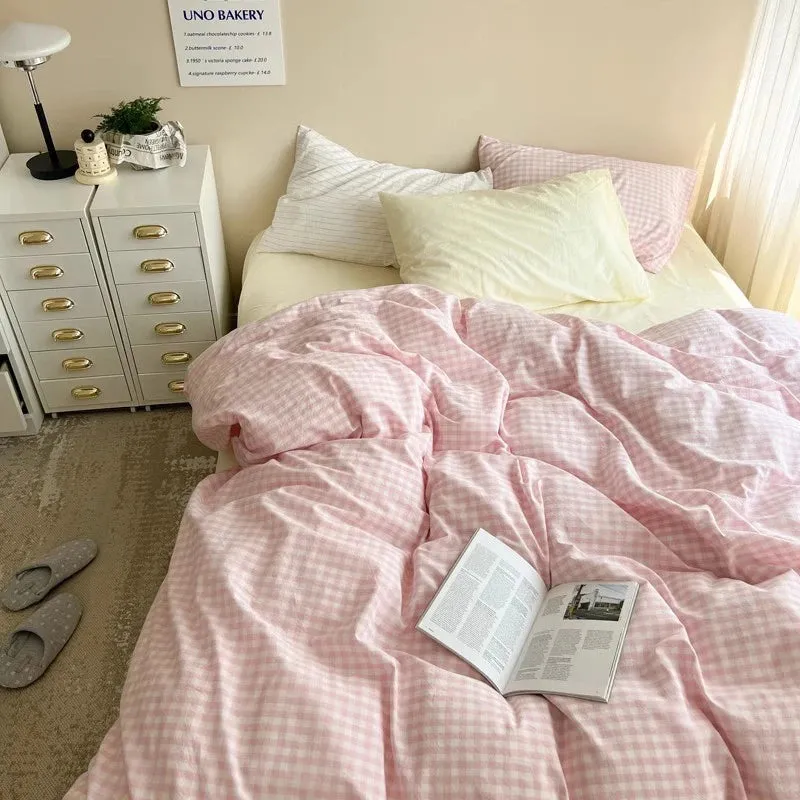 Aesthetic Block Color Plaid Duvet Sheet Bedding Set