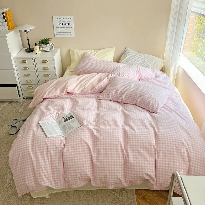 Aesthetic Block Color Plaid Duvet Sheet Bedding Set