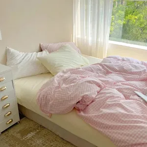 Aesthetic Block Color Plaid Duvet Sheet Bedding Set