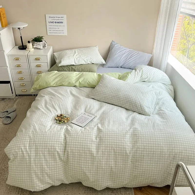 Aesthetic Block Color Plaid Duvet Sheet Bedding Set