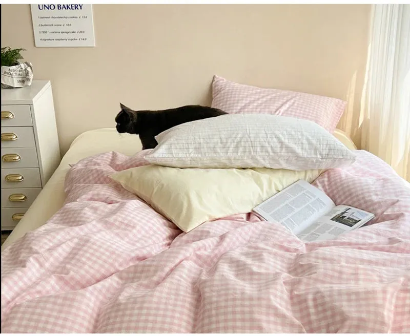 Aesthetic Block Color Plaid Duvet Sheet Bedding Set
