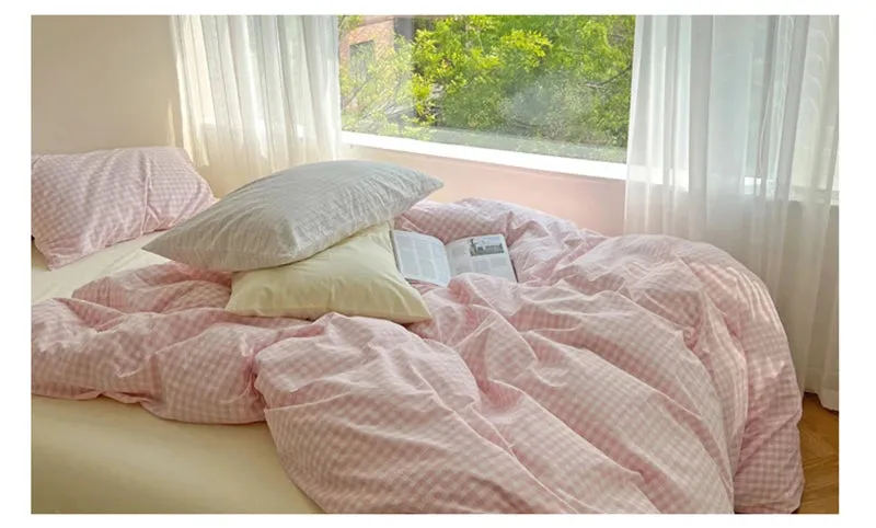 Aesthetic Block Color Plaid Duvet Sheet Bedding Set