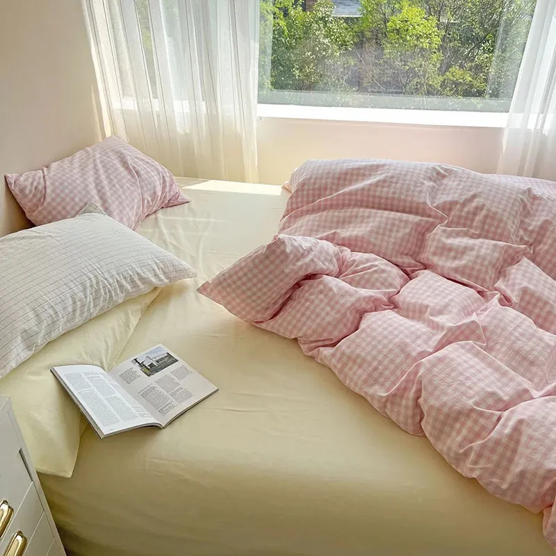 Aesthetic Block Color Plaid Duvet Sheet Bedding Set