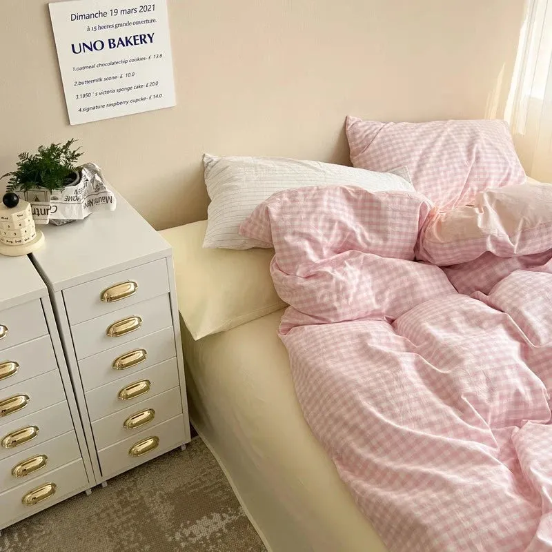 Aesthetic Block Color Plaid Duvet Sheet Bedding Set