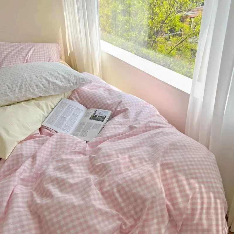Aesthetic Block Color Plaid Duvet Sheet Bedding Set