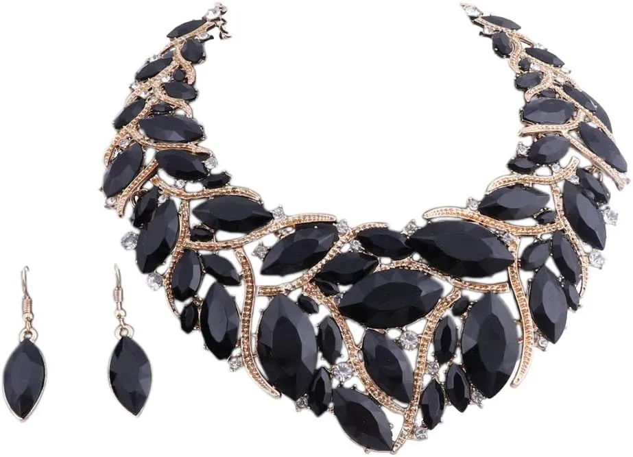 African Beads Jewelry Sets Women Bridal Crystal Statement Necklace Earring Jewelry Sets