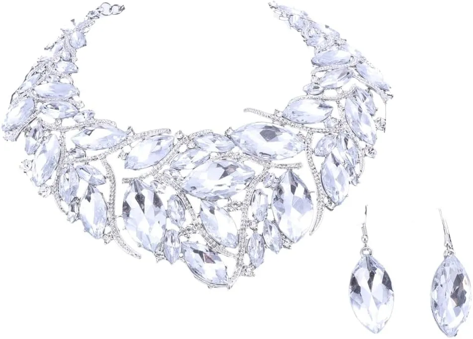 African Beads Jewelry Sets Women Bridal Crystal Statement Necklace Earring Jewelry Sets