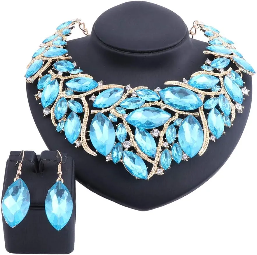 African Beads Jewelry Sets Women Bridal Crystal Statement Necklace Earring Jewelry Sets