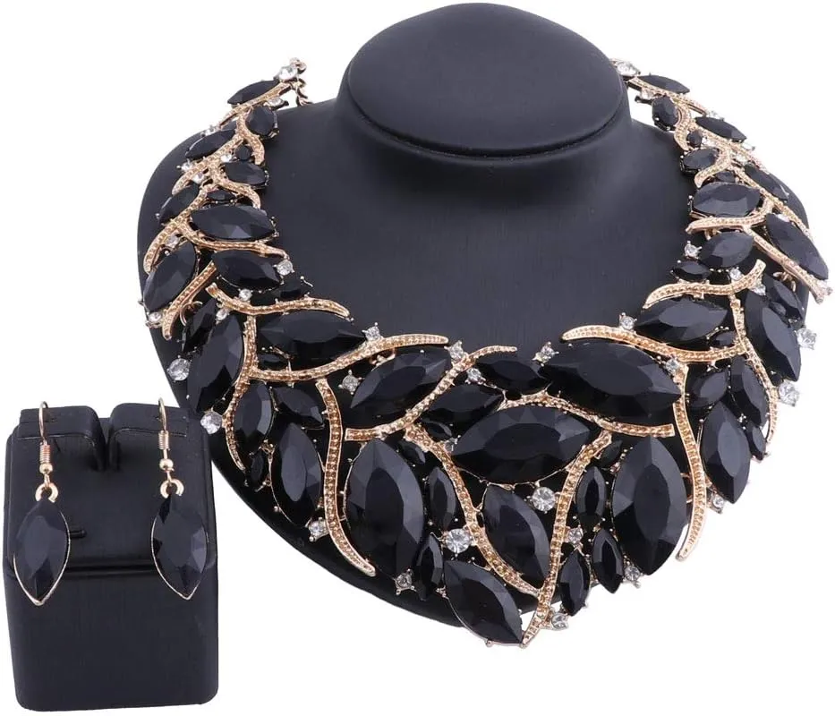 African Beads Jewelry Sets Women Bridal Crystal Statement Necklace Earring Jewelry Sets