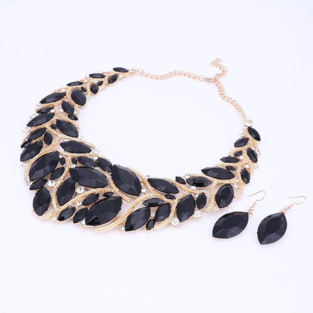African Beads Jewelry Sets Women Bridal Crystal Statement Necklace Earring Jewelry Sets