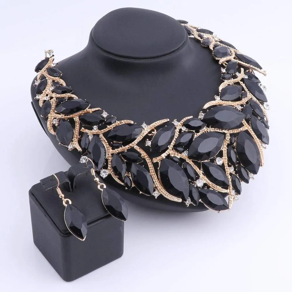 African Beads Jewelry Sets Women Bridal Crystal Statement Necklace Earring Jewelry Sets