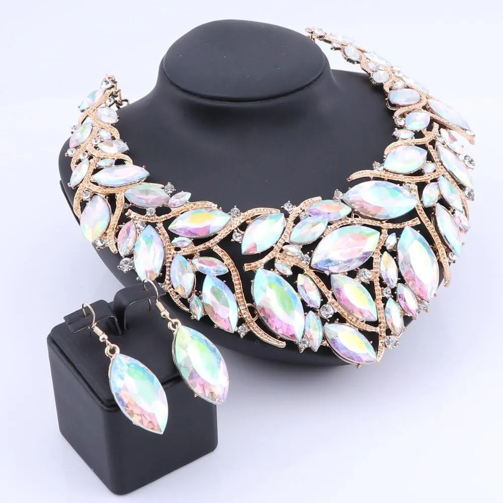 African Beads Jewelry Sets Women Bridal Crystal Statement Necklace Earring Jewelry Sets
