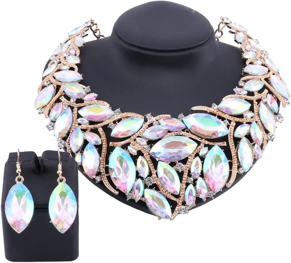African Beads Jewelry Sets Women Bridal Crystal Statement Necklace Earring Jewelry Sets