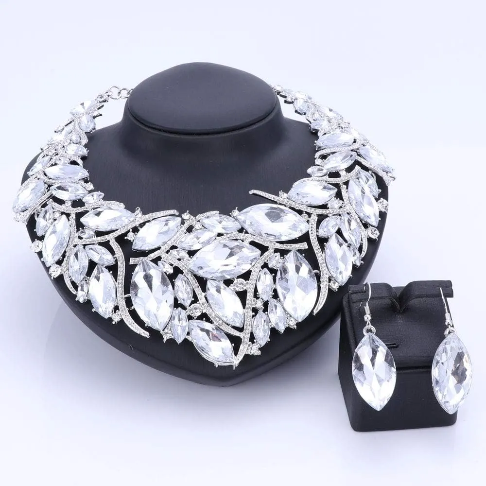 African Beads Jewelry Sets Women Bridal Crystal Statement Necklace Earring Jewelry Sets