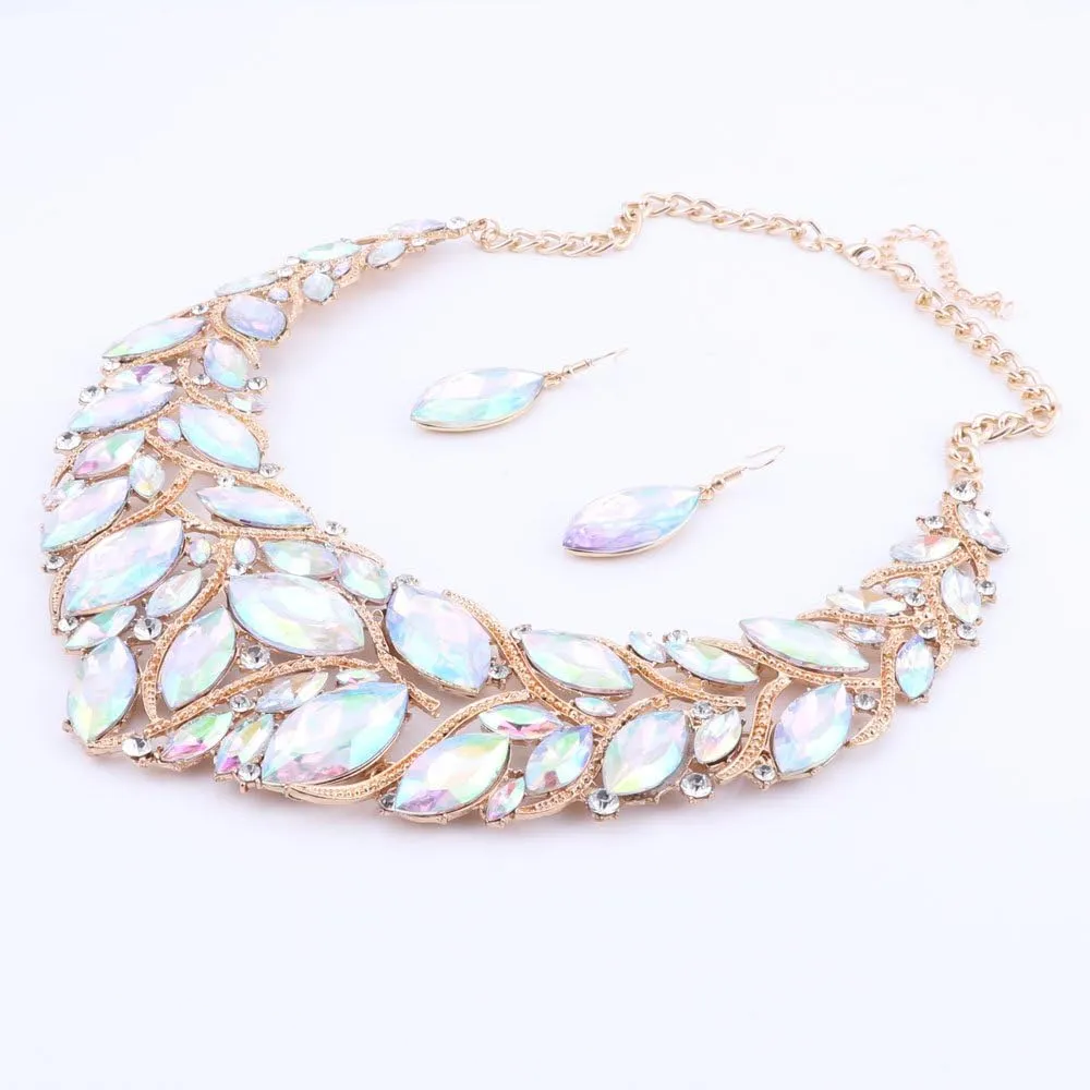 African Beads Jewelry Sets Women Bridal Crystal Statement Necklace Earring Jewelry Sets