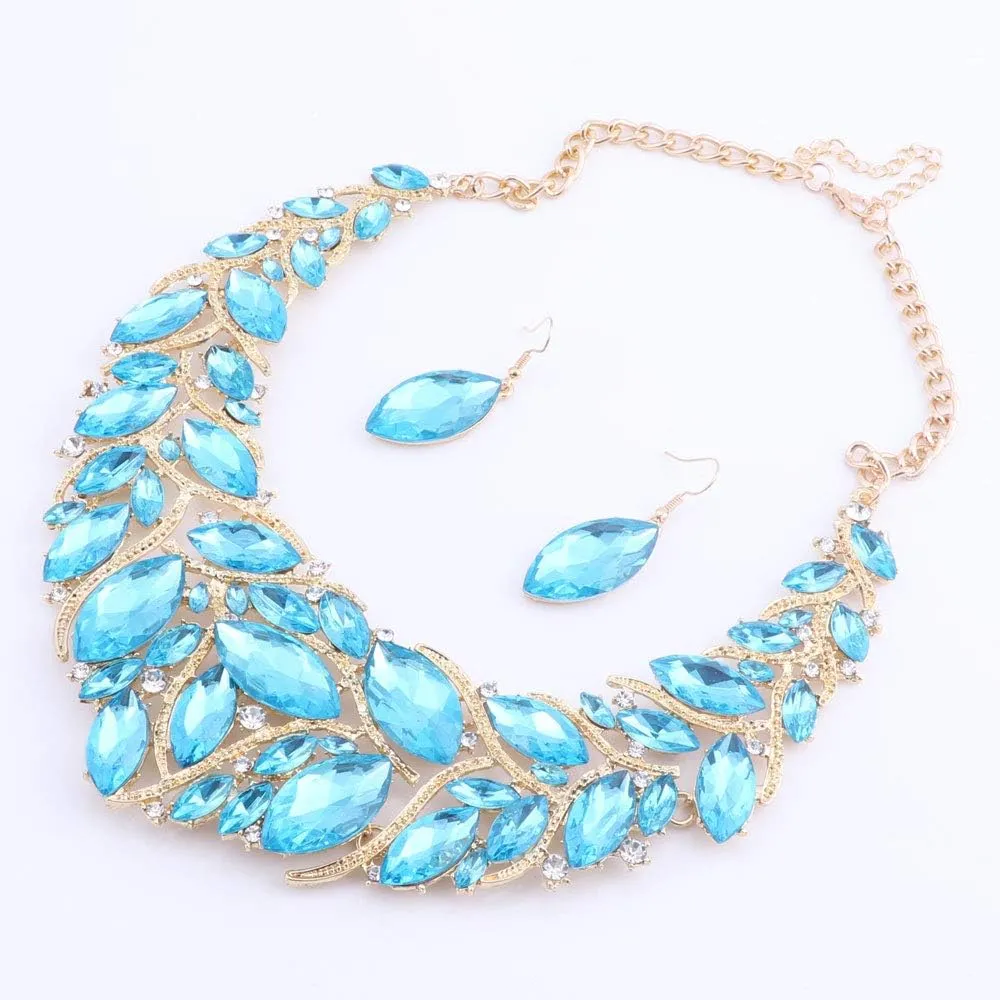 African Beads Jewelry Sets Women Bridal Crystal Statement Necklace Earring Jewelry Sets