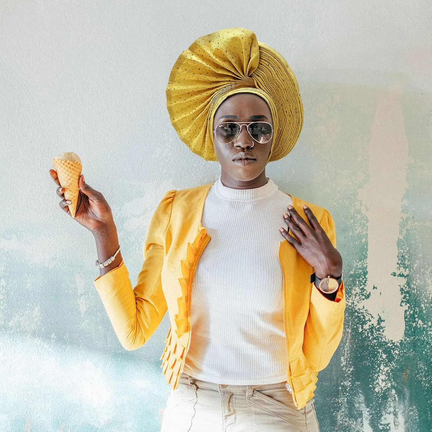 African Head Wrap Already Made Auto Gele Headties Women's Turban Hats&Caps Beading Wedding Nigerian Fashion Headbands (Gold)