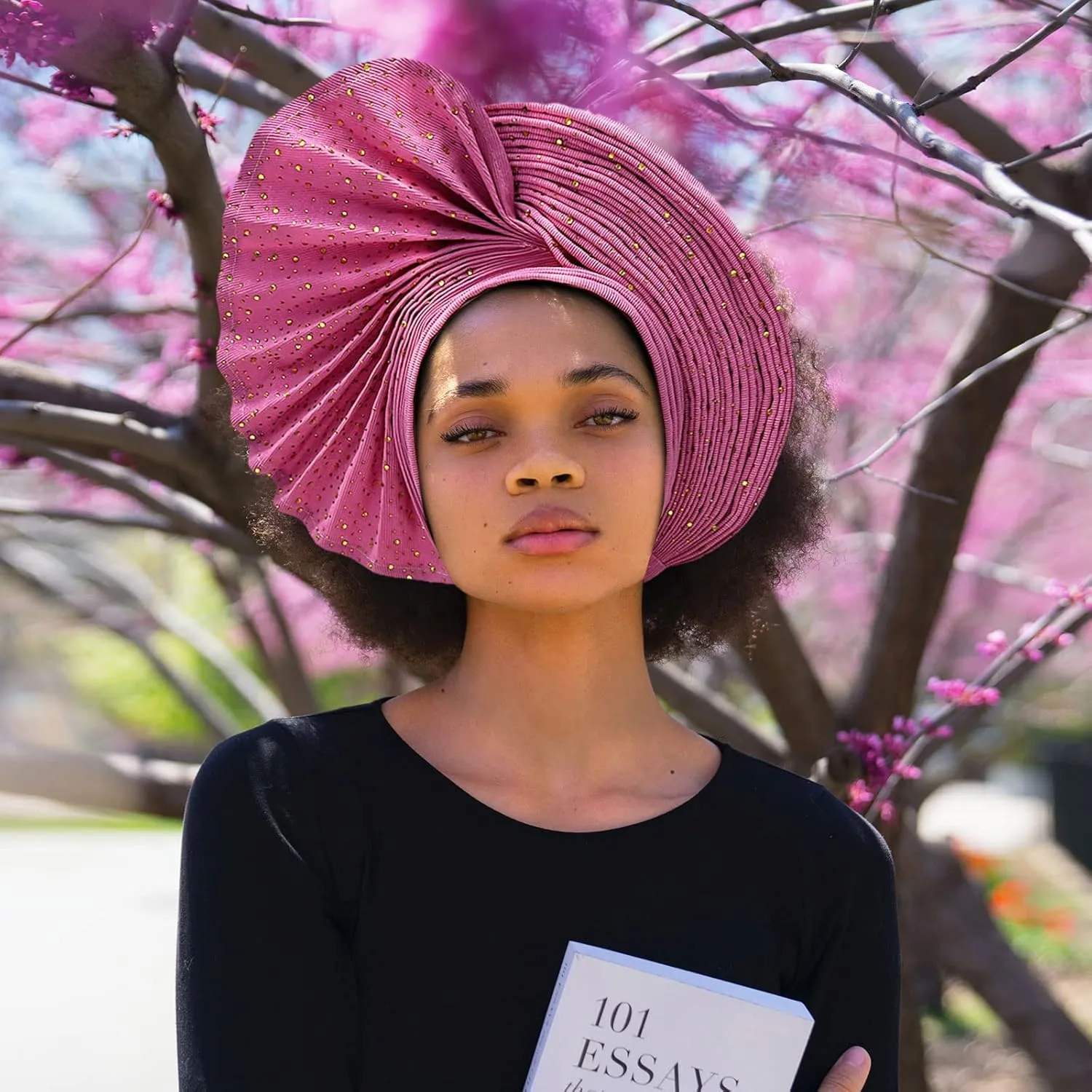 African Head Wrap Already Made Auto Gele Headties Women's Turban Hats&Caps Beading Wedding Nigerian Fashion Headbands (Pink)