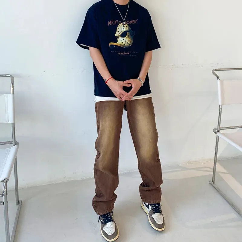 Aidase Brown Baggy Jeans Men Fashion Retro Casual Straight Jeans Men Streetwear Korean Hip Hop Denim Pants Mens Trousers S-2XL