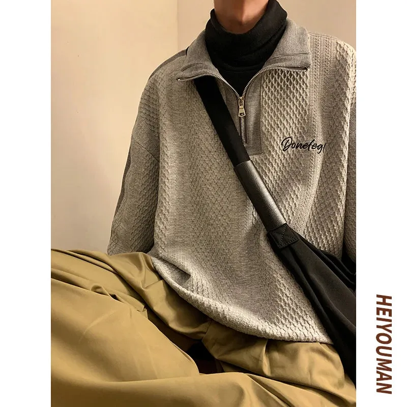 Aidase Men Harajuku Sweatshirts Korean Hip Hop Solid Color Basic Oversized Pullovers Y2K Zipper Hoodie Tops Streetwear Male