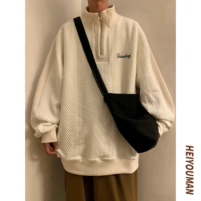 Aidase Men Harajuku Sweatshirts Korean Hip Hop Solid Color Basic Oversized Pullovers Y2K Zipper Hoodie Tops Streetwear Male